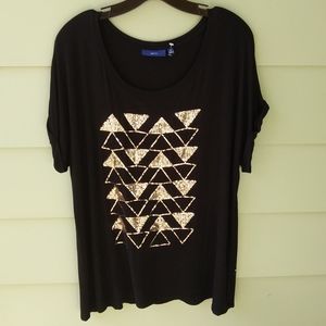 Women's Stretch Knit Black Top Gold Sequin Decoration on Front SZ XL Nwot